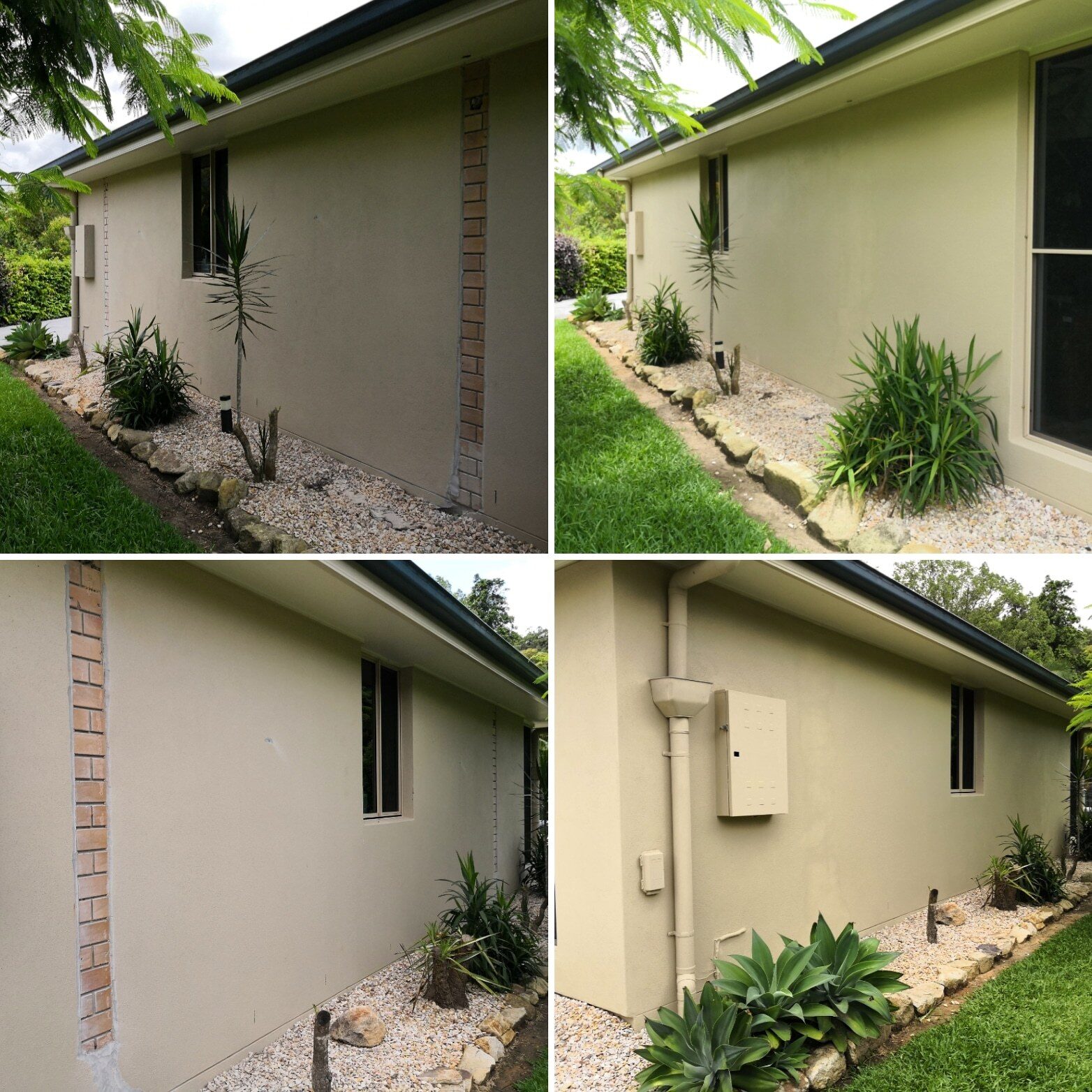 Render Repair work in progress on a Gold Coast home — patched, blended and ready to repaint